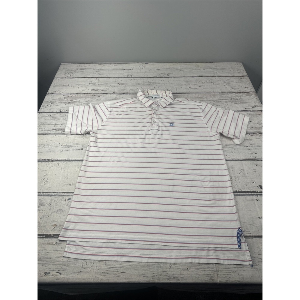Bald Head Blues Golf Polo Shirt Mens XL White  w/BluePink Stripes Golf Cart Logo